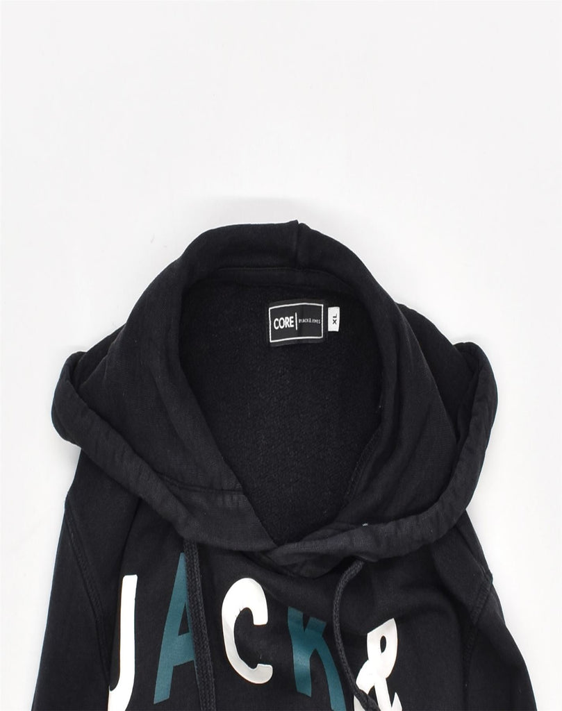 JACK & JONES Womens Core Graphic Hoodie Jumper UK 18 XL Black Cotton | Vintage | Thrift | Second-Hand | Used Clothing | Messina Hembry 