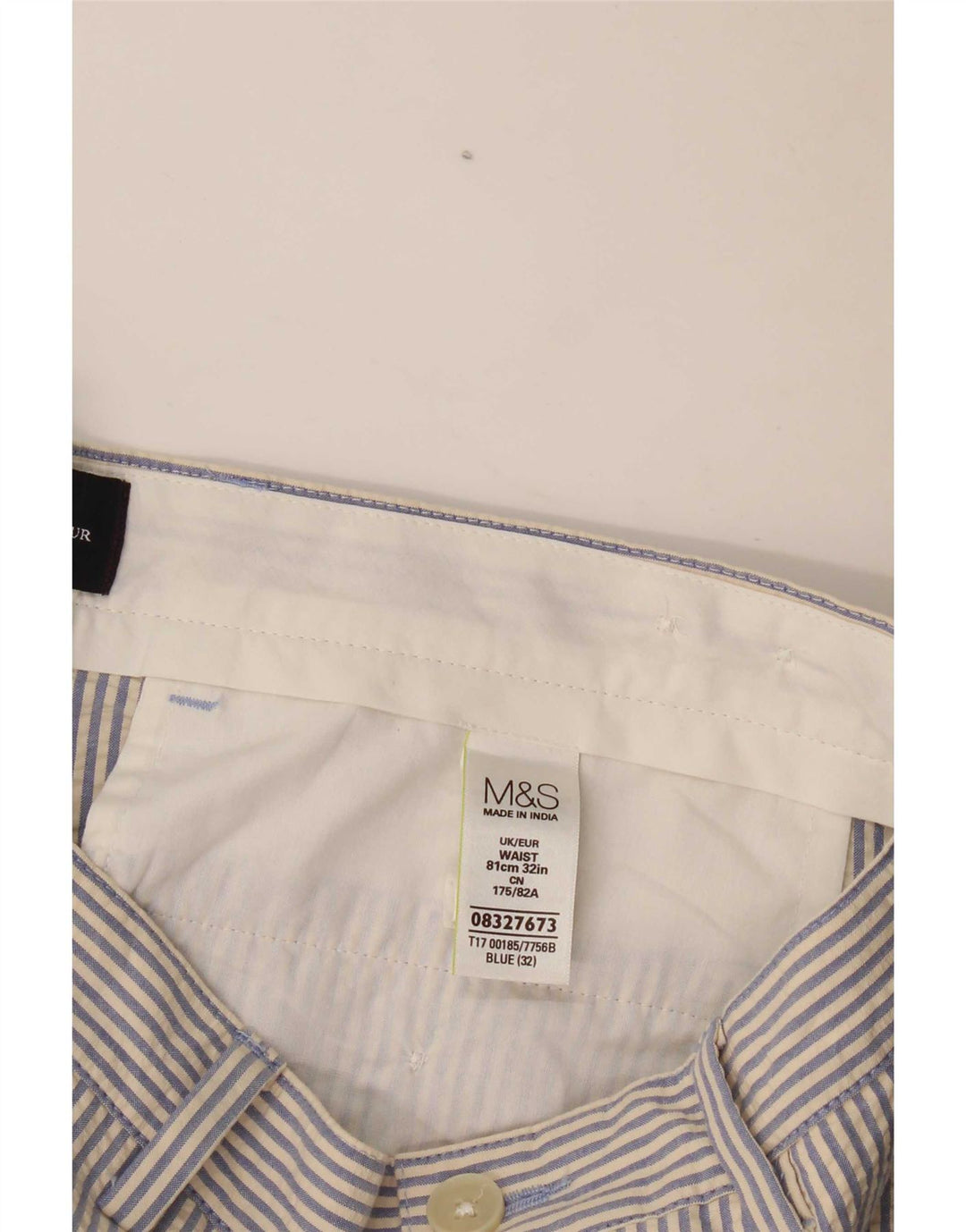 Marks & Spencer Mens Chino Shorts W32 Medium  Blue Pinstripe Cotton
