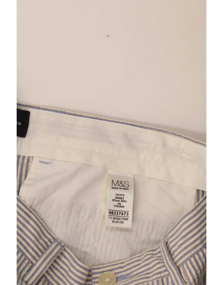 Marks & Spencer Mens Chino Shorts W32 Medium  Blue Pinstripe Cotton