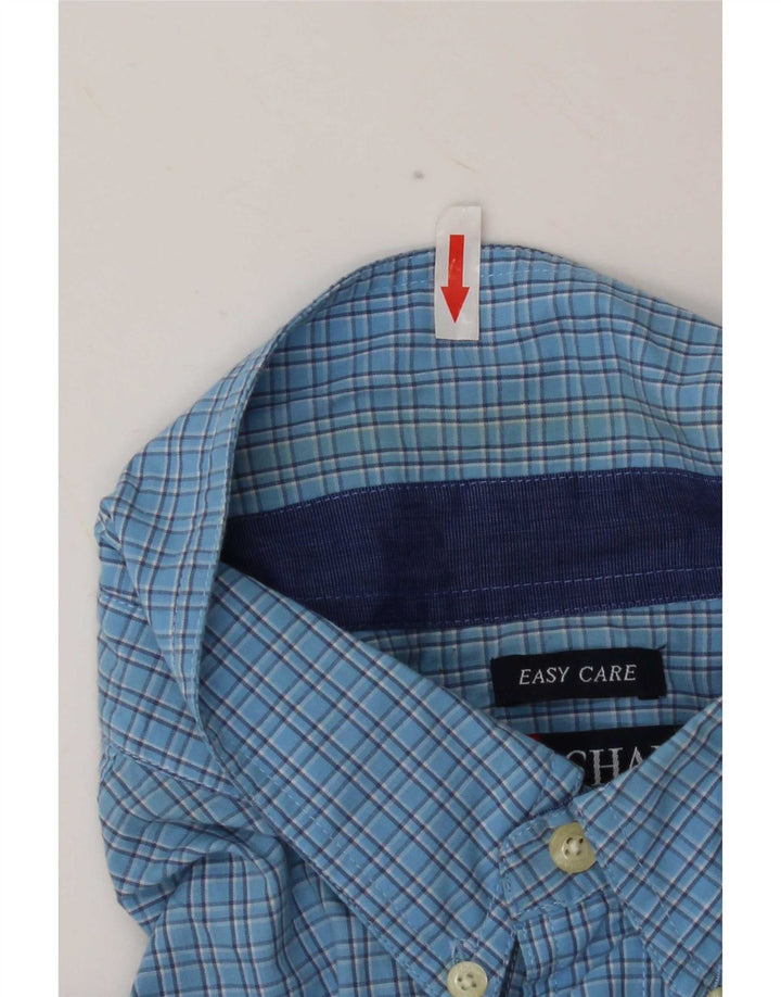 Chaps Mens Short Sleeve Shirt XL Blue Gingham Cotton
