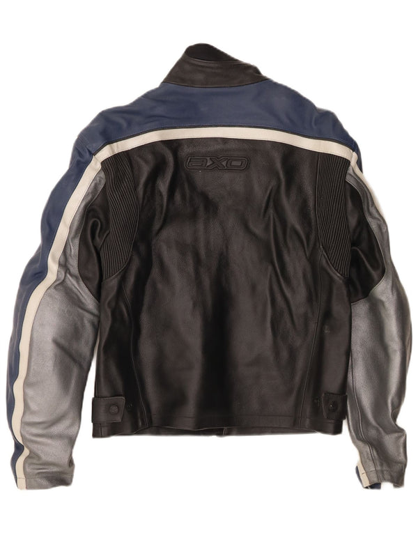 AXO Womens Leather Racer Jacket UK 6 XS Black Colourblock