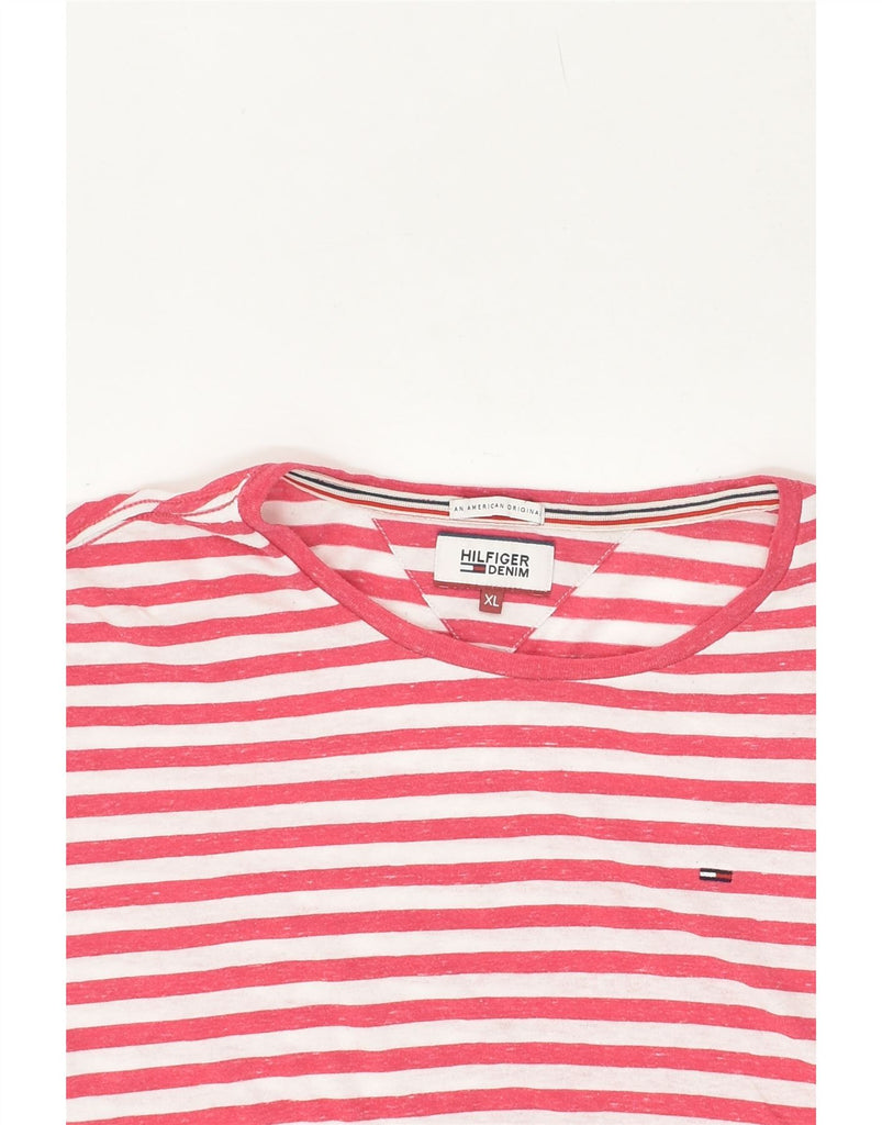 TOMMY HILFIGER Womens T-Shirt Top UK 18 XL Pink Striped Vintage Tommy Hilfiger and Second-Hand Tommy Hilfiger from Messina Hembry 