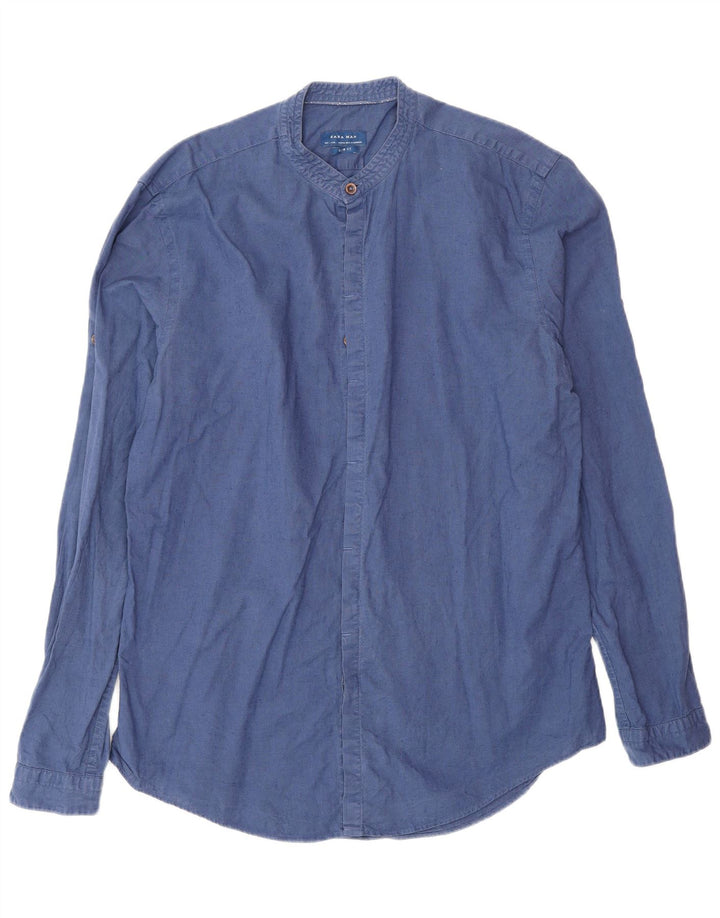 Zara Mens Slim Fit Shirt Large Blue Linen