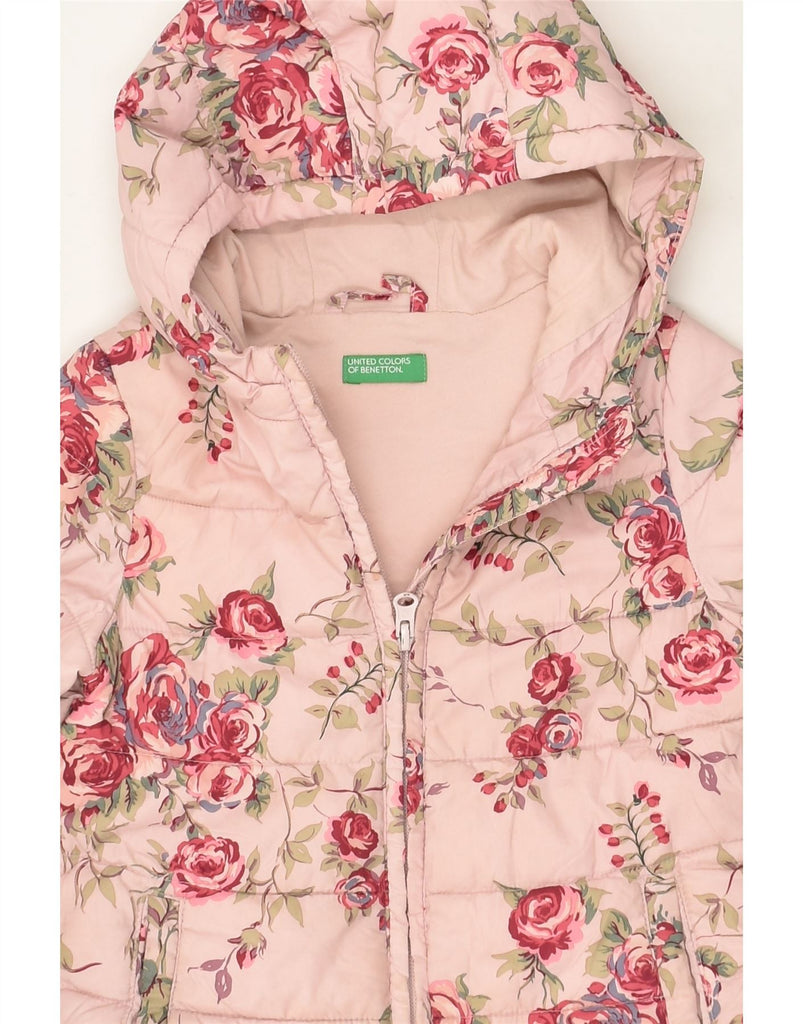 BENETTON Girls Hooded Padded Jacket 3-4 Years 2XS  Pink Floral Polyester | Vintage Benetton | Thrift | Second-Hand Benetton | Used Clothing | Messina Hembry 