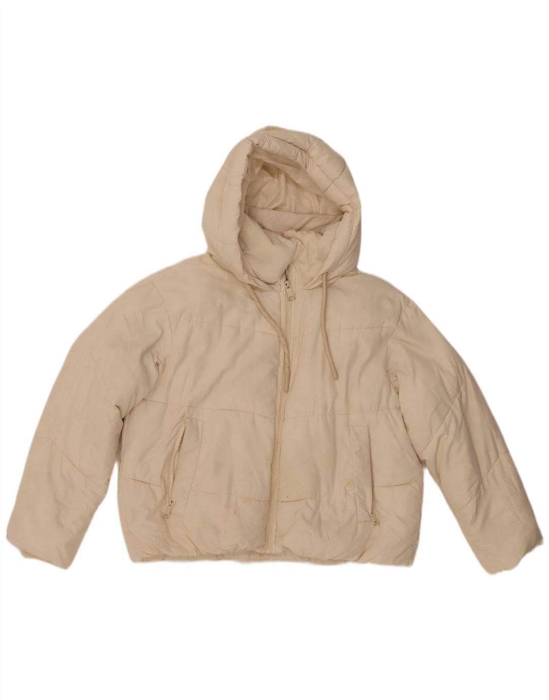Zara Womens Hooded Oversized Padded Jacket UK 6 XS Off White Polyester