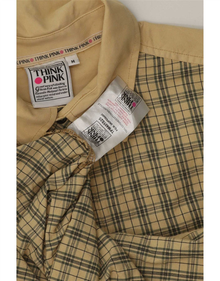 Think Pink Mens Shirt Medium Beige Check Cotton