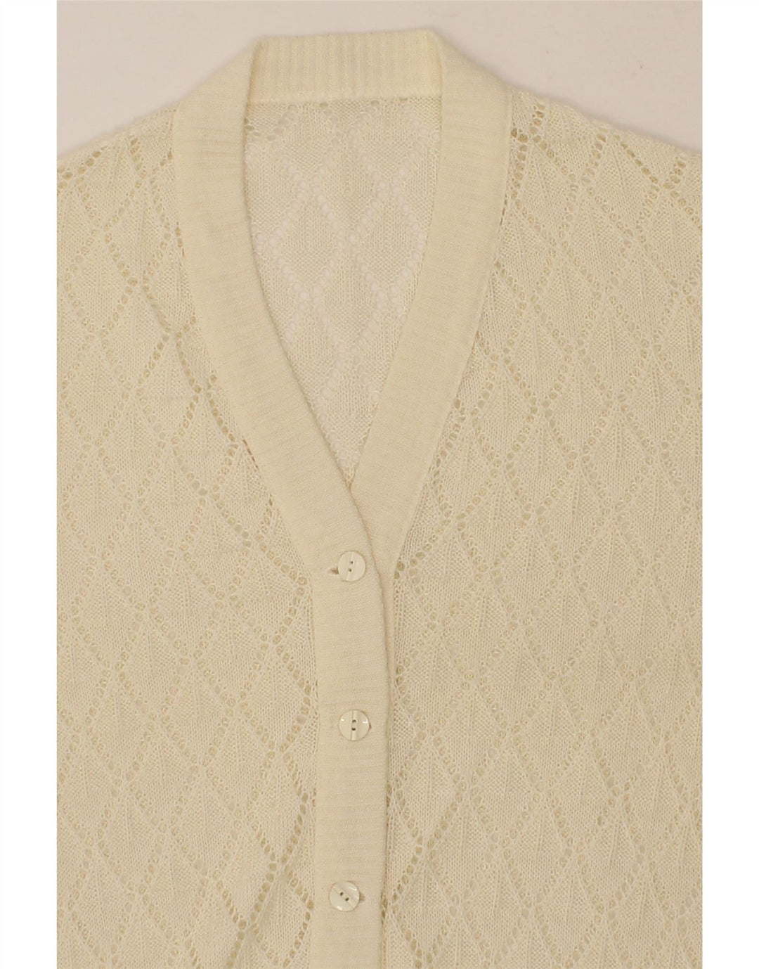VINTAGE Womens See Through Cardigan Sweater UK 14 Large Off White Vintage Vintage and Second-Hand Vintage from Messina Hembry 
