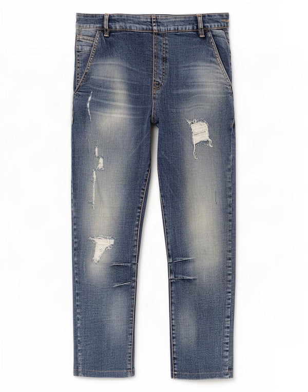 Zara Mens Crop Distressed Slim Jeans W32 L24 Blue