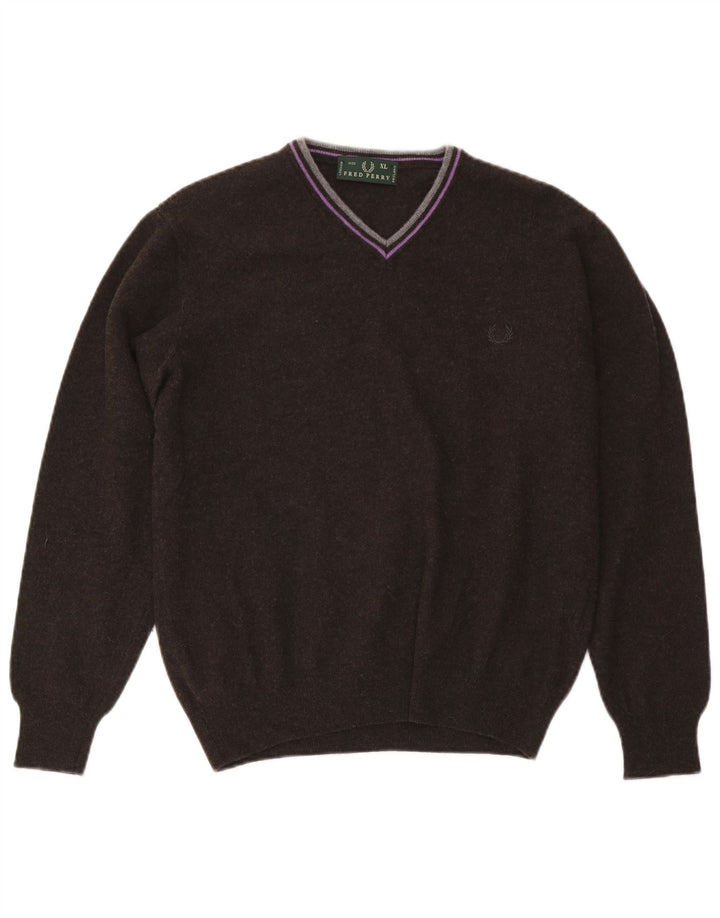 Fred Perry Mens V-Neck Jumper Sweater XL Black Wool
