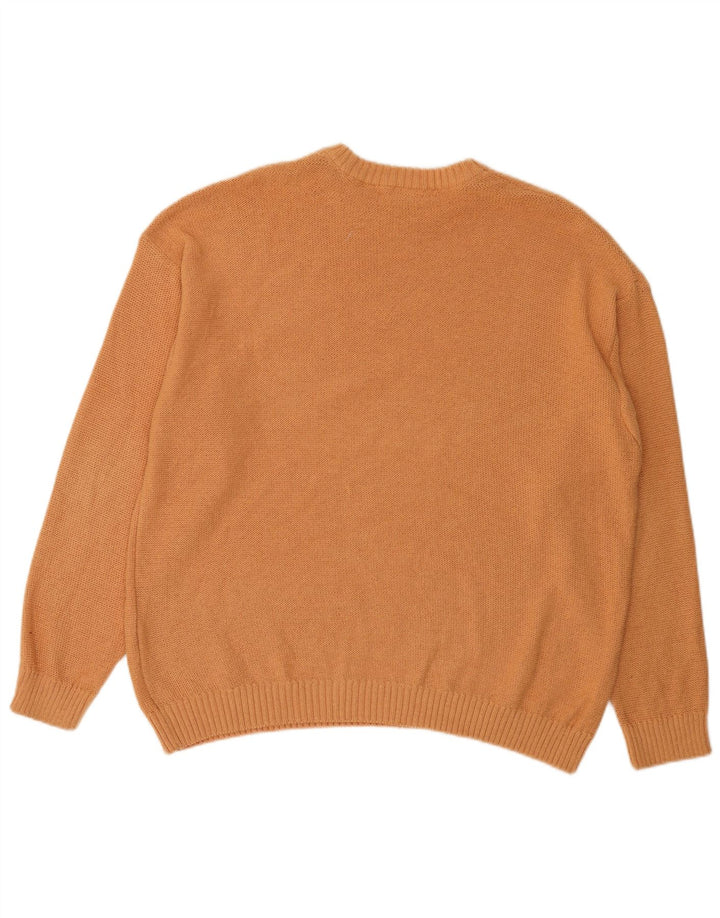 Zara Mens Crew Neck Jumper Sweater Large Orange Cotton