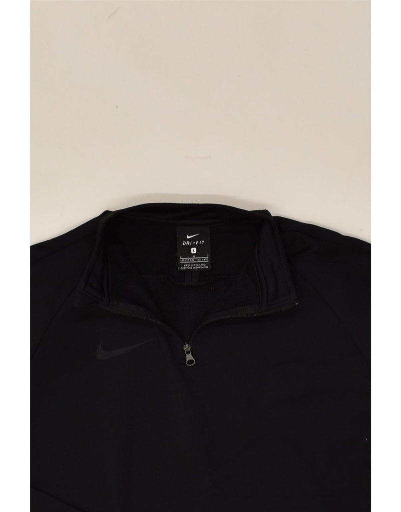 NIKE Boys Zip Neck Top Long Sleeve 12-13 Years Large Black Polyester | Vintage Nike | Thrift | Second-Hand Nike | Used Clothing | Messina Hembry 