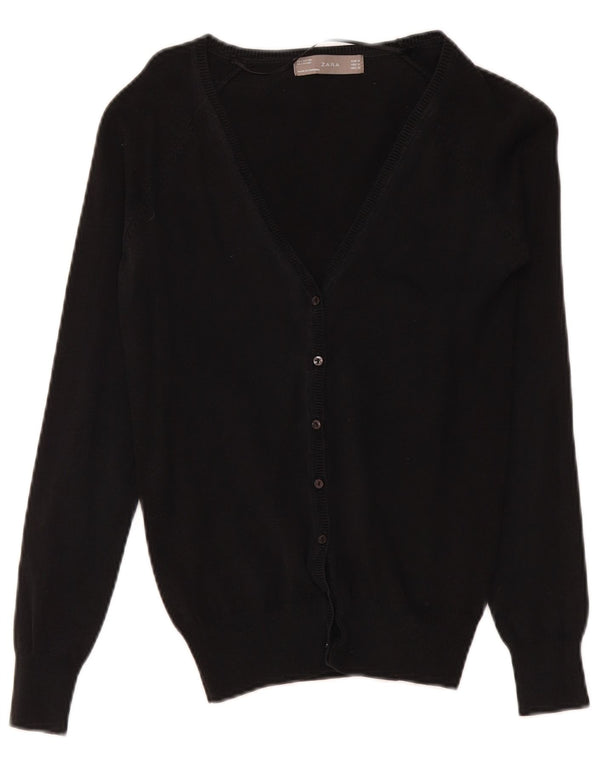 Zara Womens Cardigan Sweater UK 12 Medium Black Cotton