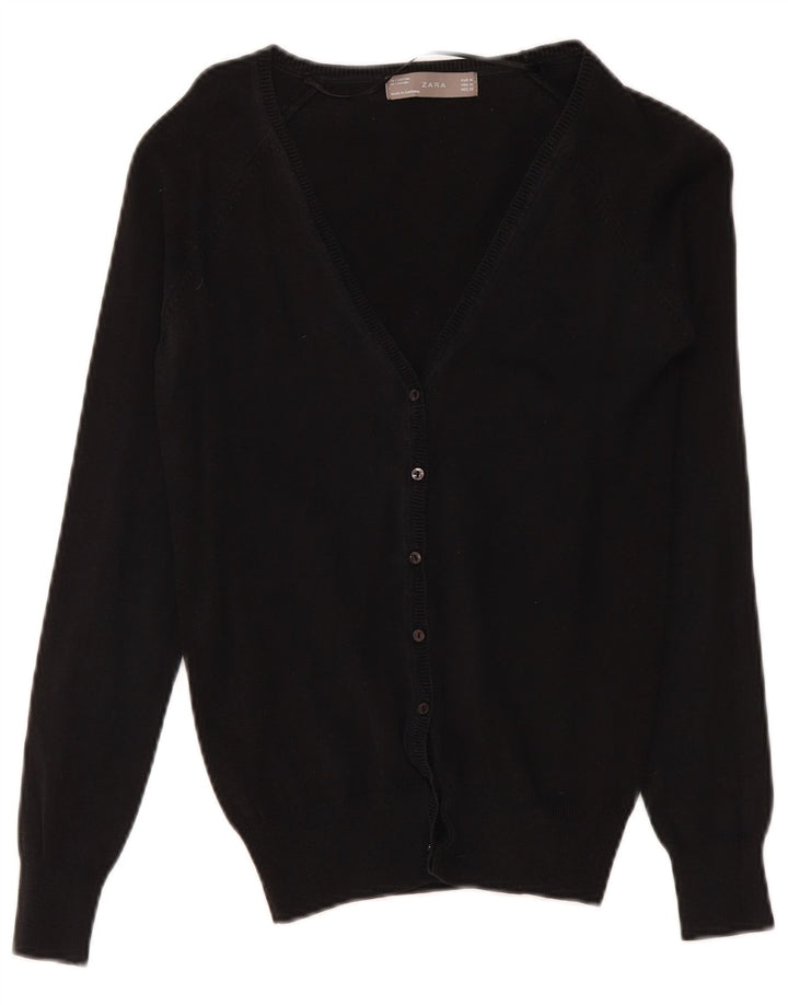 Zara Womens Cardigan Sweater UK 12 Medium Black Cotton