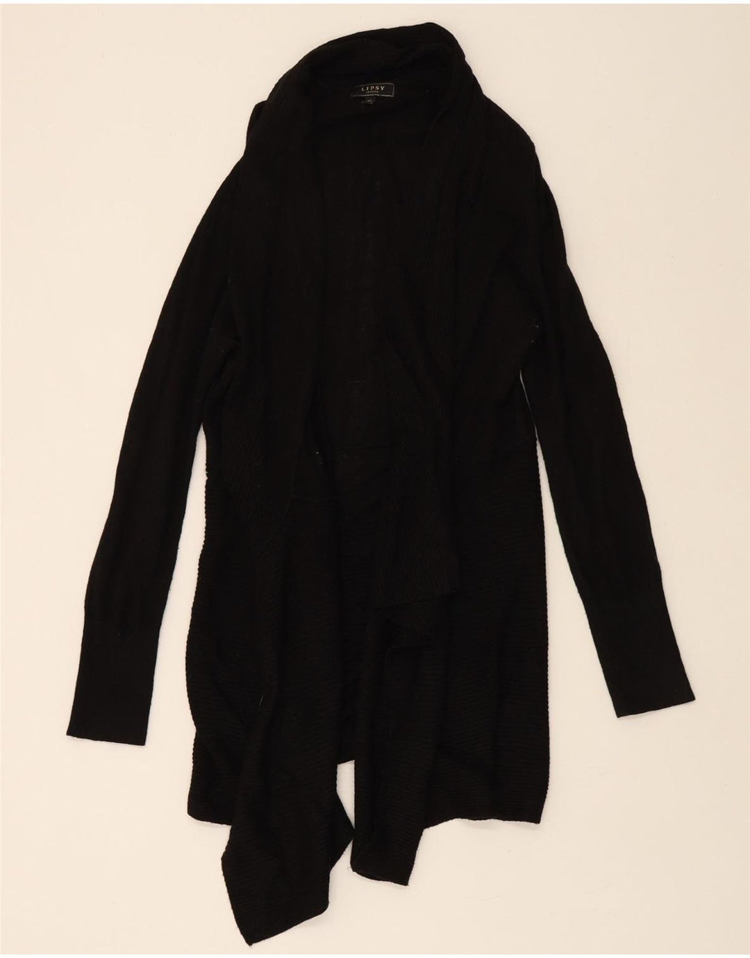 LIPSY Womens Longline Open Cardigan Sweater UK 12 Medium Black Acrylic Vintage Lipsy and Second-Hand Lipsy from Messina Hembry 
