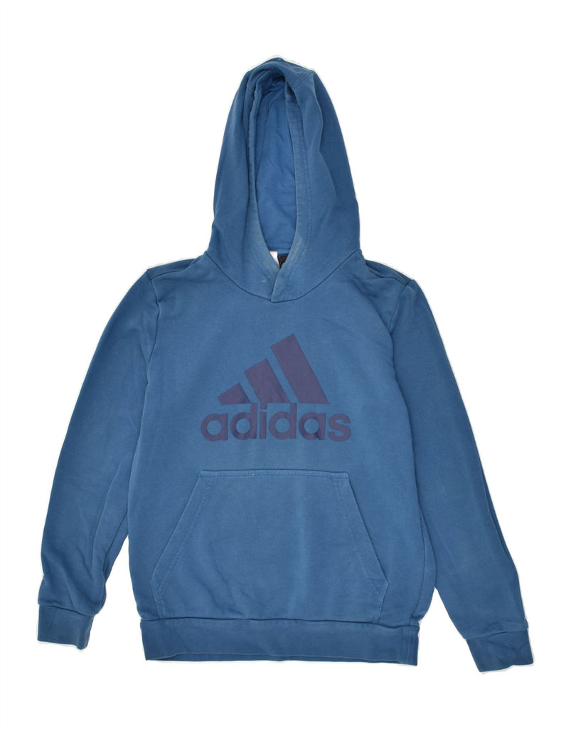 ADIDAS Boys Graphic Hoodie Jumper 13-14 Years Blue Cotton | Vintage Adidas | Thrift | Second-Hand Adidas | Used Clothing | Messina Hembry 