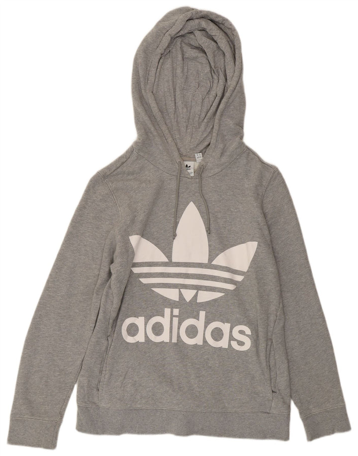 ADIDAS Womens Oversized Graphic Hoodie Jumper UK 10 Small Grey Cotton