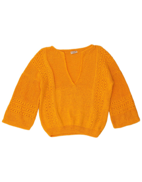 Il Telaio Womens Crop 3/4 Sleeve V-Neck Jumper Sweater UK 14 Large Orange