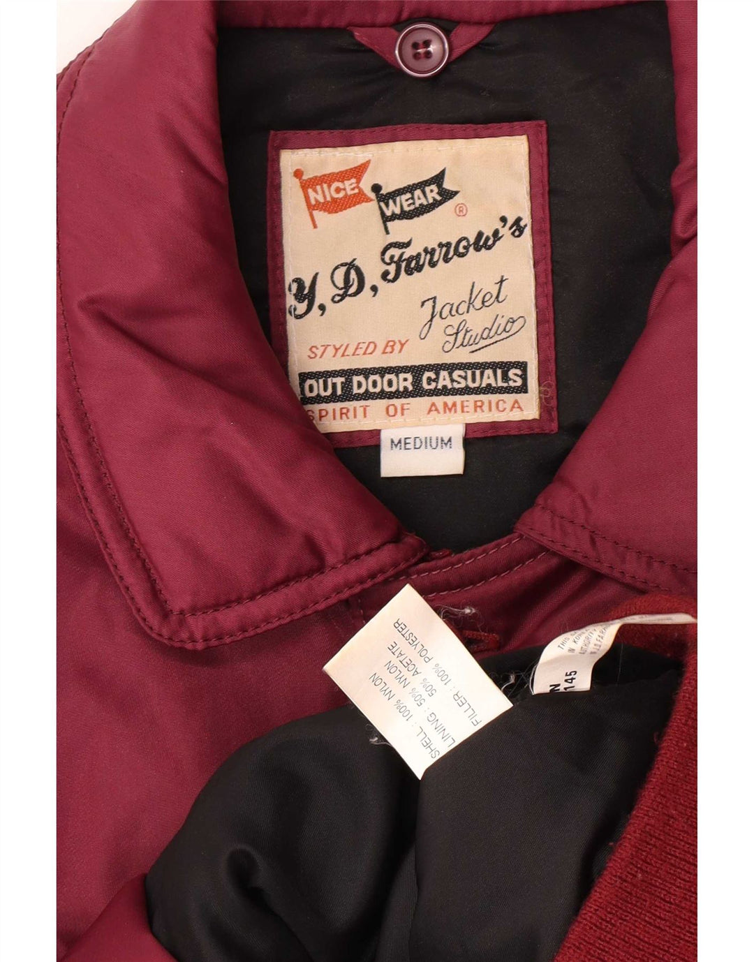 Vintage Mens Padded Bomber Jacket UK 38 Medium Burgundy Nylon
