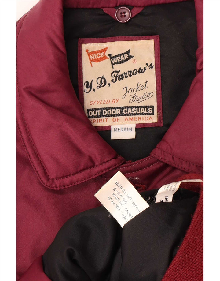 Vintage Mens Padded Bomber Jacket UK 38 Medium Burgundy Nylon