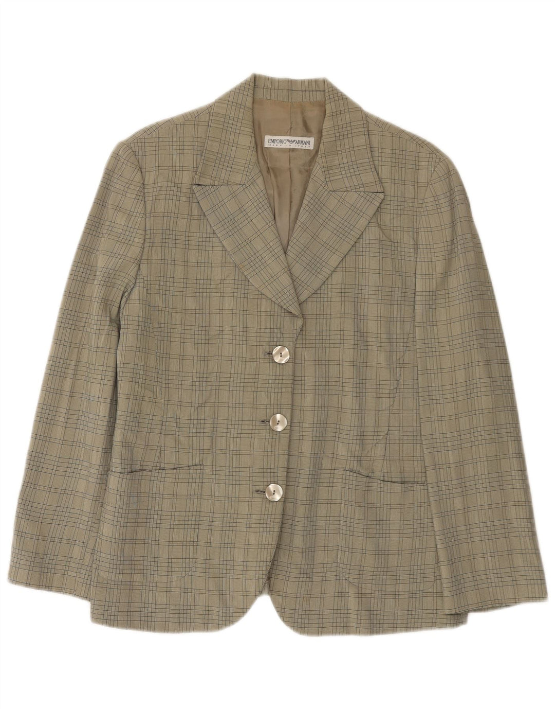 Emporio Armani Womens 3 Button Blazer Jacket UK 12 Medium Green Check