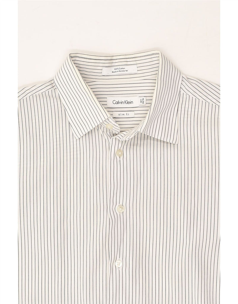 CALVIN KLEIN Mens Slim Fit Shirt Size 16 1/2 34-36 Large White Pinstripe | Vintage Calvin Klein | Thrift | Second-Hand Calvin Klein | Used Clothing | Messina Hembry 