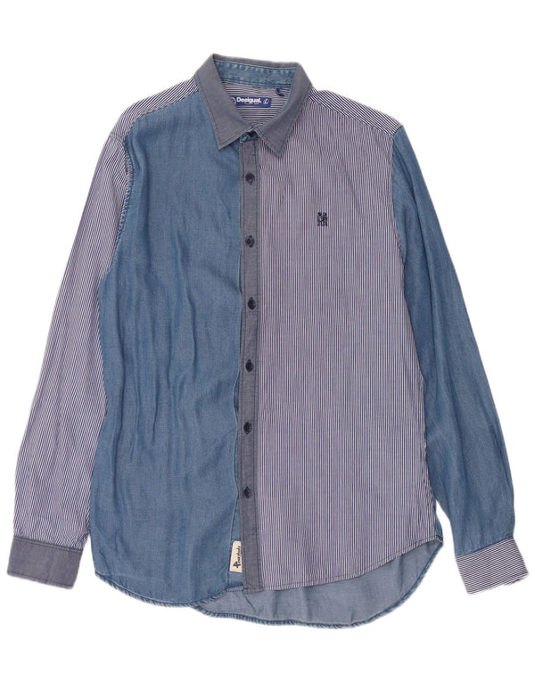 Desigual Mens Shirt Large Blue Patchwork Lyocell
