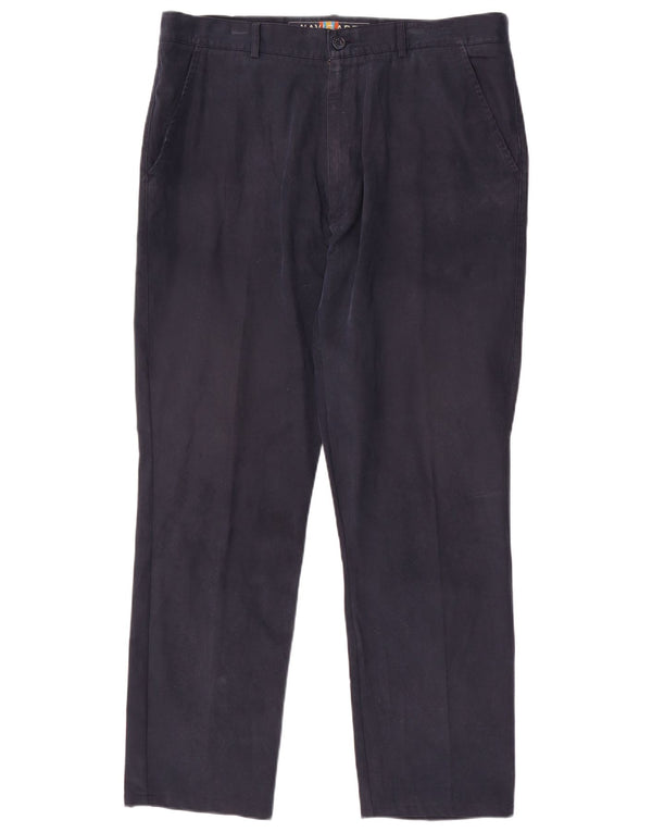 NAVIGARE Mens Straight Chino Trousers IT 54 2XL W36 L31 Navy Blue Cotton
