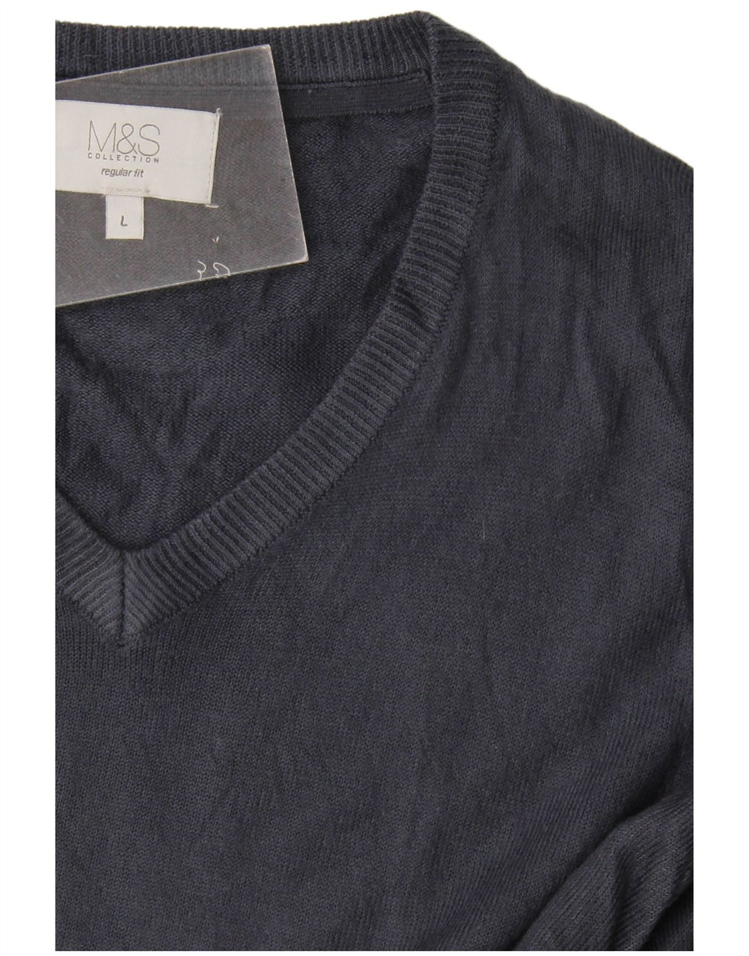 Marks & Spencer Mens Regular Fit V-Neck Jumper Sweater Large Navy Blue