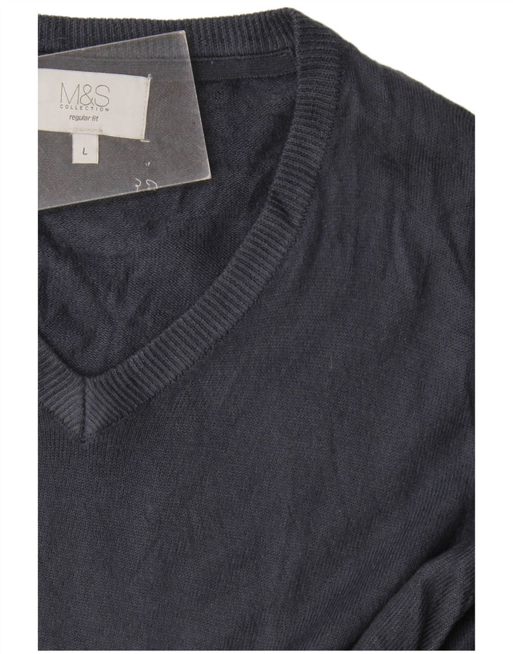 Marks & Spencer Mens Regular Fit V-Neck Jumper Sweater Large Navy Blue