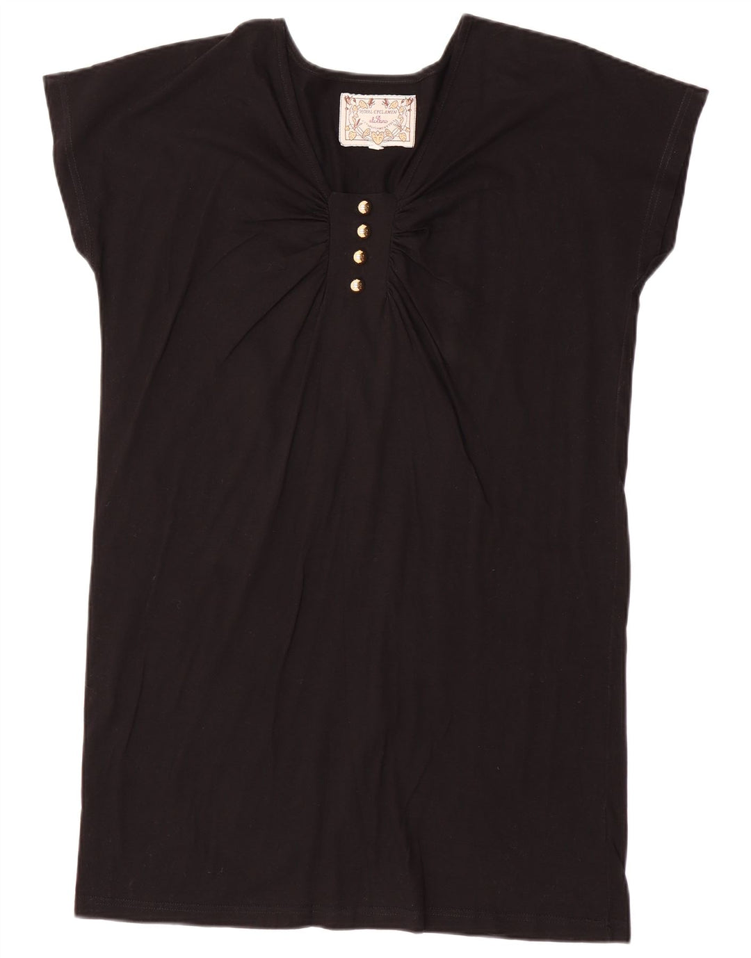 Vintage Womens Tunic Dress UK 14 Medium Black Cotton