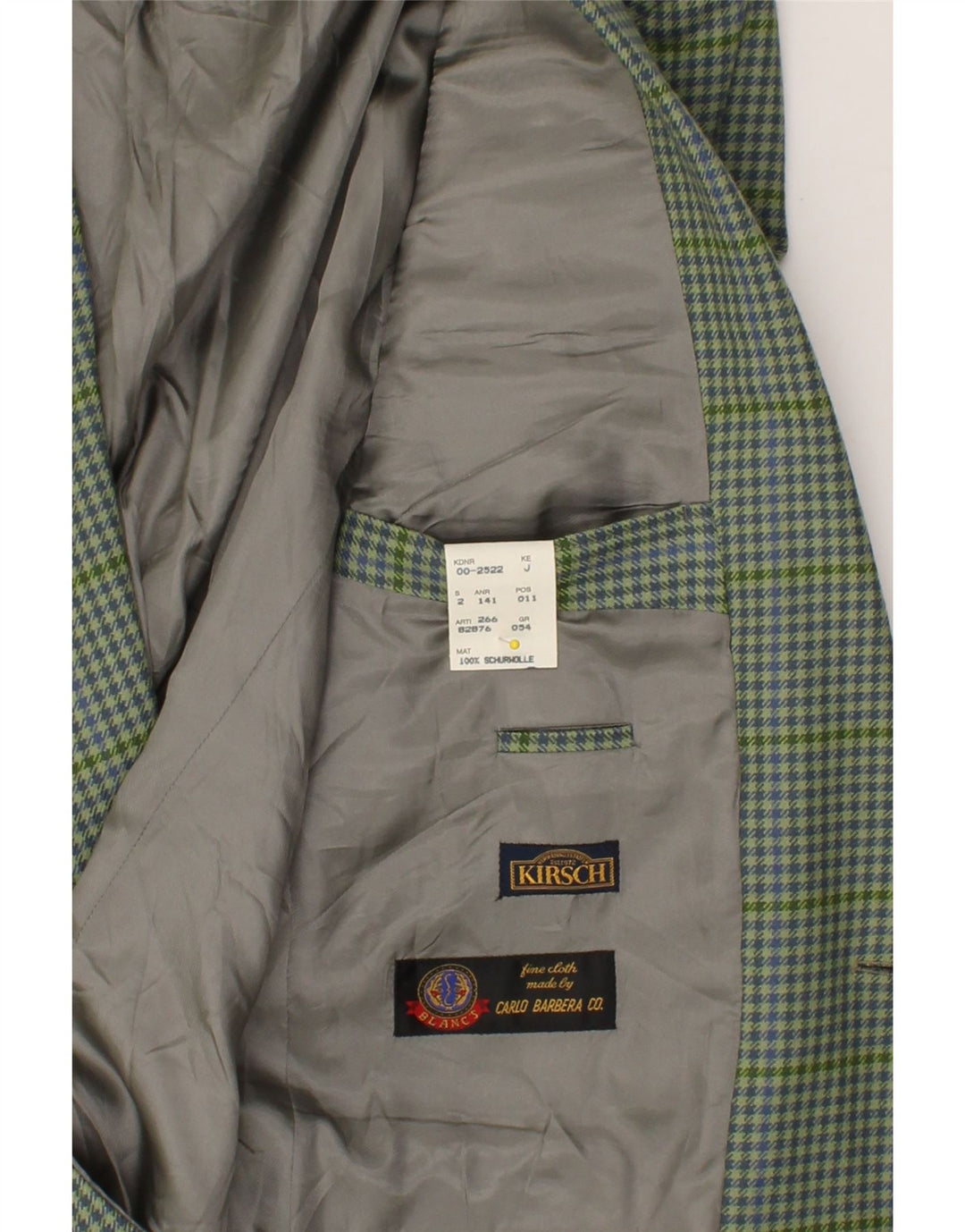 KIRSCH Mens 2 Button Blazer Jacket IT 54 2XL Green Houndstooth Wool Vintage Kirsch and Second-Hand Kirsch from Messina Hembry 