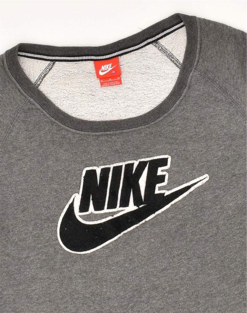 NIKE Womens Graphic Sweatshirt Jumper UK 14 Medium Grey Cotton | Vintage Nike | Thrift | Second-Hand Nike | Used Clothing | Messina Hembry 