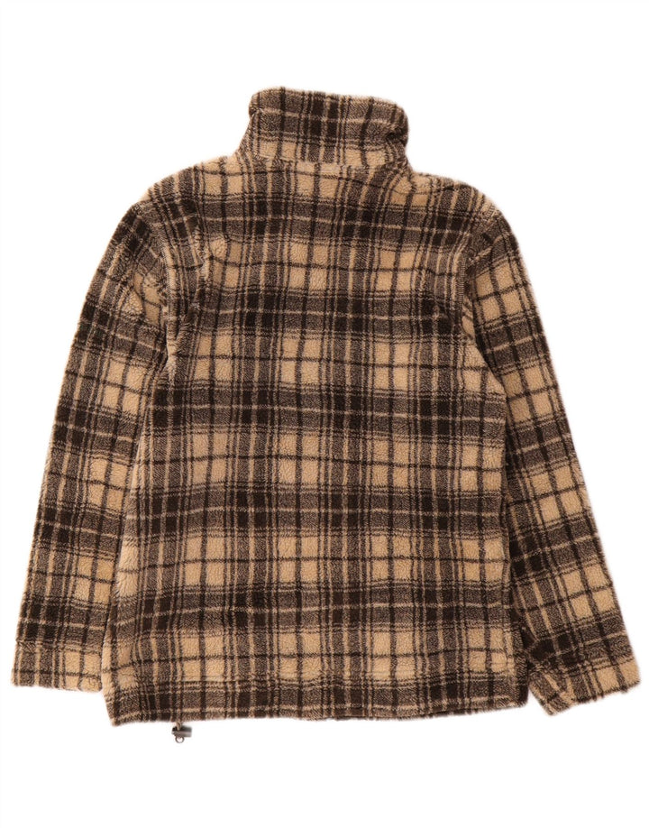 Think Pink Womens Oversized Fleece Jacket UK 6 XS Beige Check Polyester