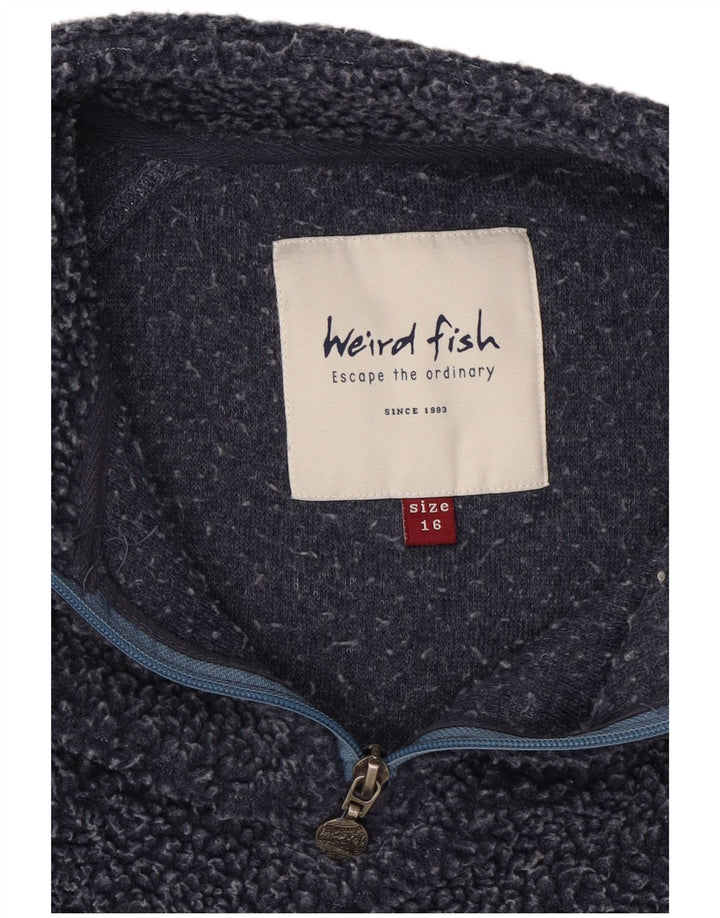 WEIRD FISH Womens Zip Neck Fleece Jumper UK 16 Large  Navy Blue Polyester