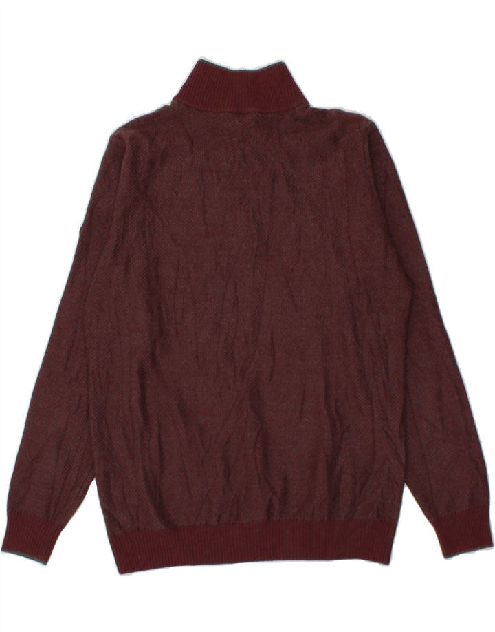 NAVIGARE Mens Button Neck Jumper Sweater Large Maroon Wool Vintage Navigare and Second-Hand Navigare from Messina Hembry 