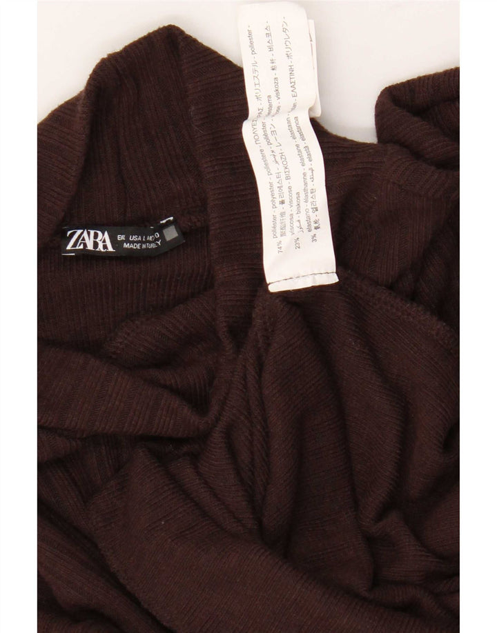 Zara Womens Top Long Sleeve UK 16 Large Brown Polyester