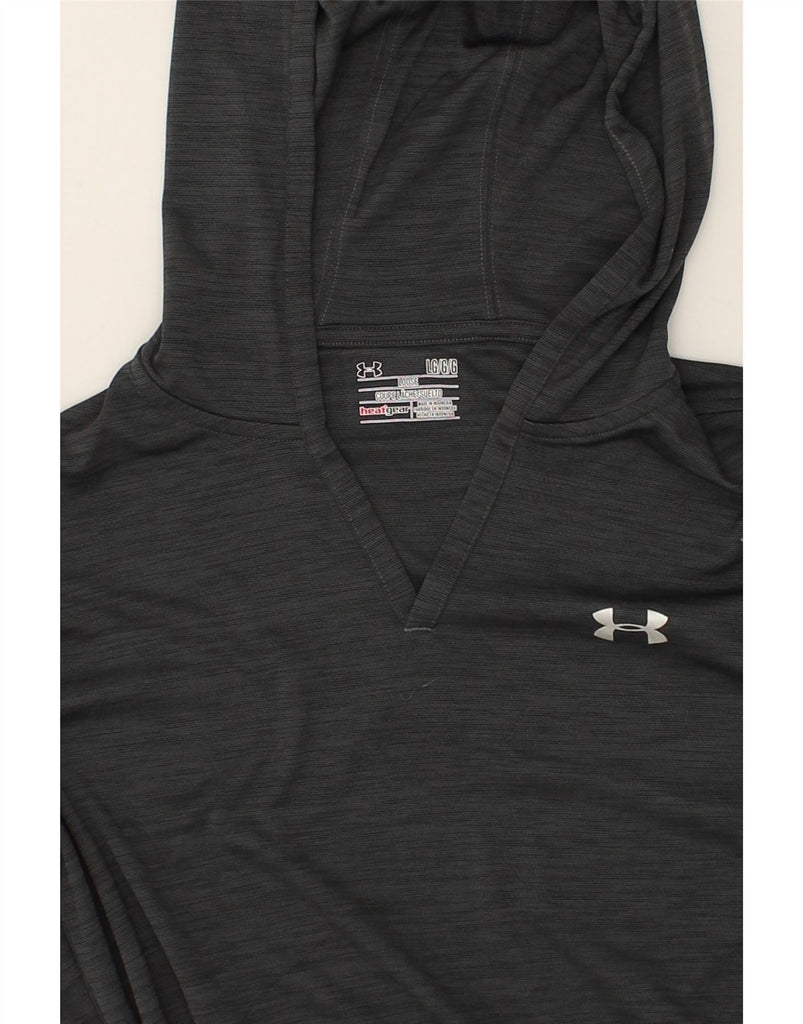 UNDER ARMOUR Womens Heat Gear Hoodie Jumper UK 16 Large Grey Pinstripe | Vintage Under Armour | Thrift | Second-Hand Under Armour | Used Clothing | Messina Hembry 