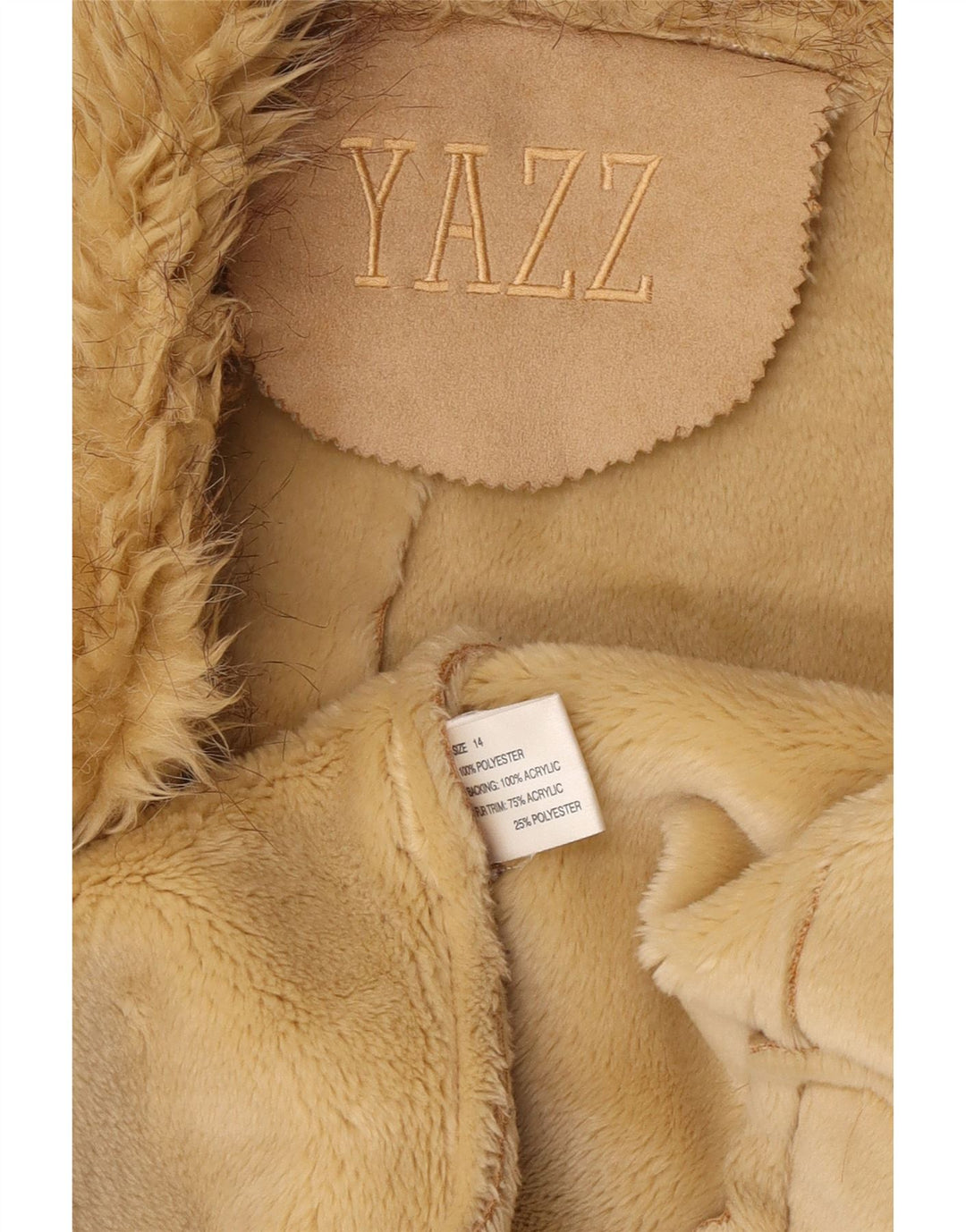 Vintage Womens Open Sherpa Jacket UK 14 Large Beige Polyester