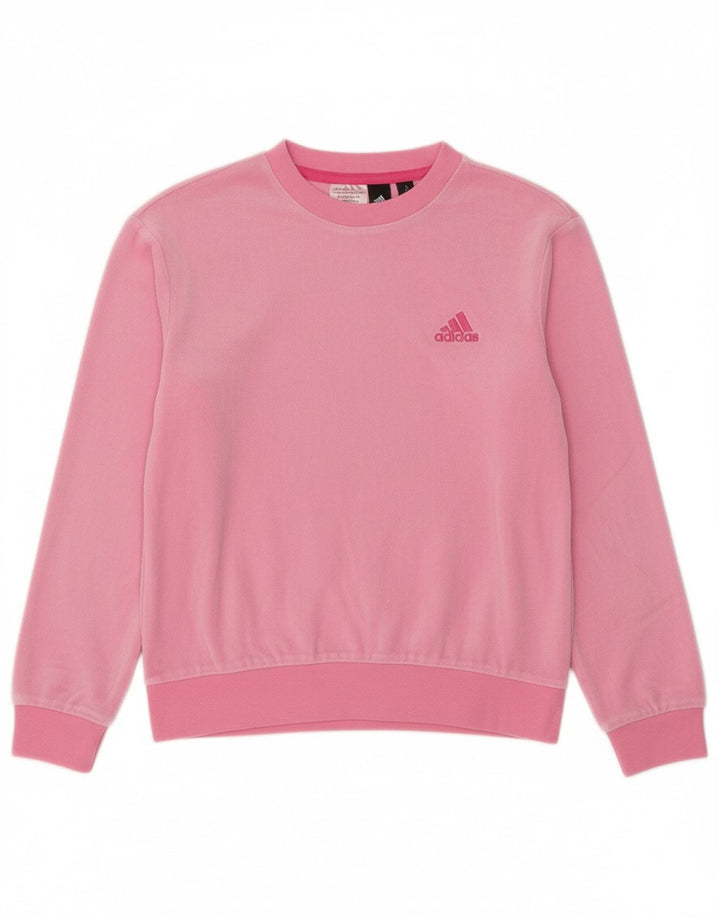 ADIDAS Girls Sweatshirt Jumper 9-10 Years Pink Cotton