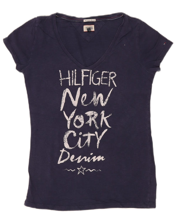 Tommy Hilfiger Womens Graphic T-Shirt Top UK 10 Small Navy Blue Cotton