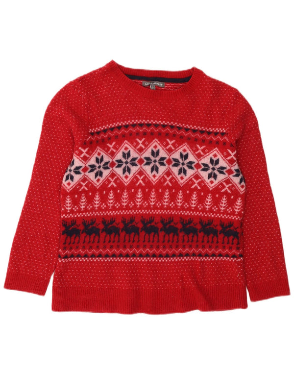 Laura Ashley Womens Boat Neck Jumper Sweater UK 18 XL Red Fair Isle
