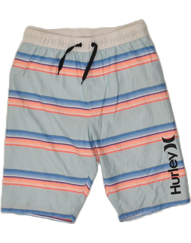 HURLEY Boys Sport Shorts 12-13 Years Large Grey Striped Polyester | Vintage Hurley | Thrift | Second-Hand Hurley | Used Clothing | Messina Hembry 