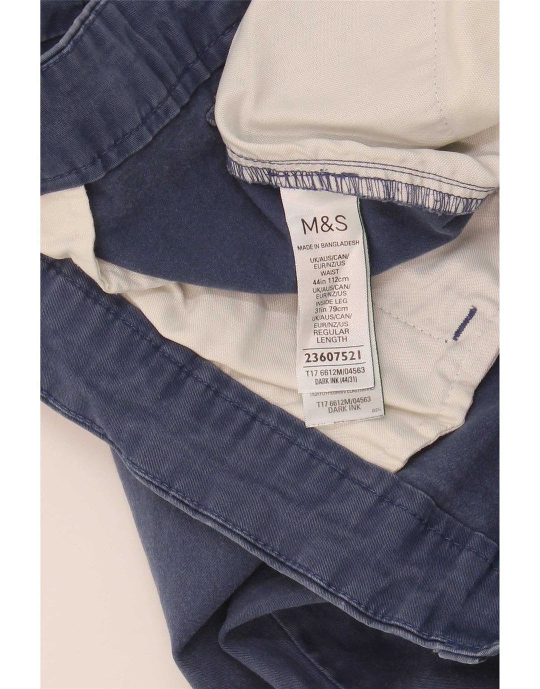 Marks & Spencer Mens Regular Fit Chino Trousers W44 L31 Blue Cotton