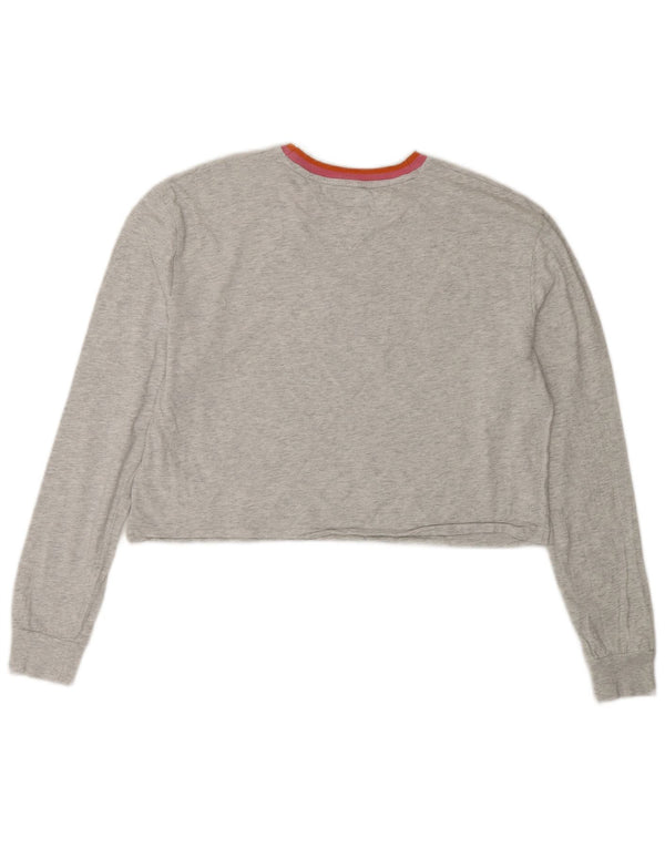 Tommy Hilfiger Womens Oversized Crop Top Long Sleeve UK 10 Small Grey