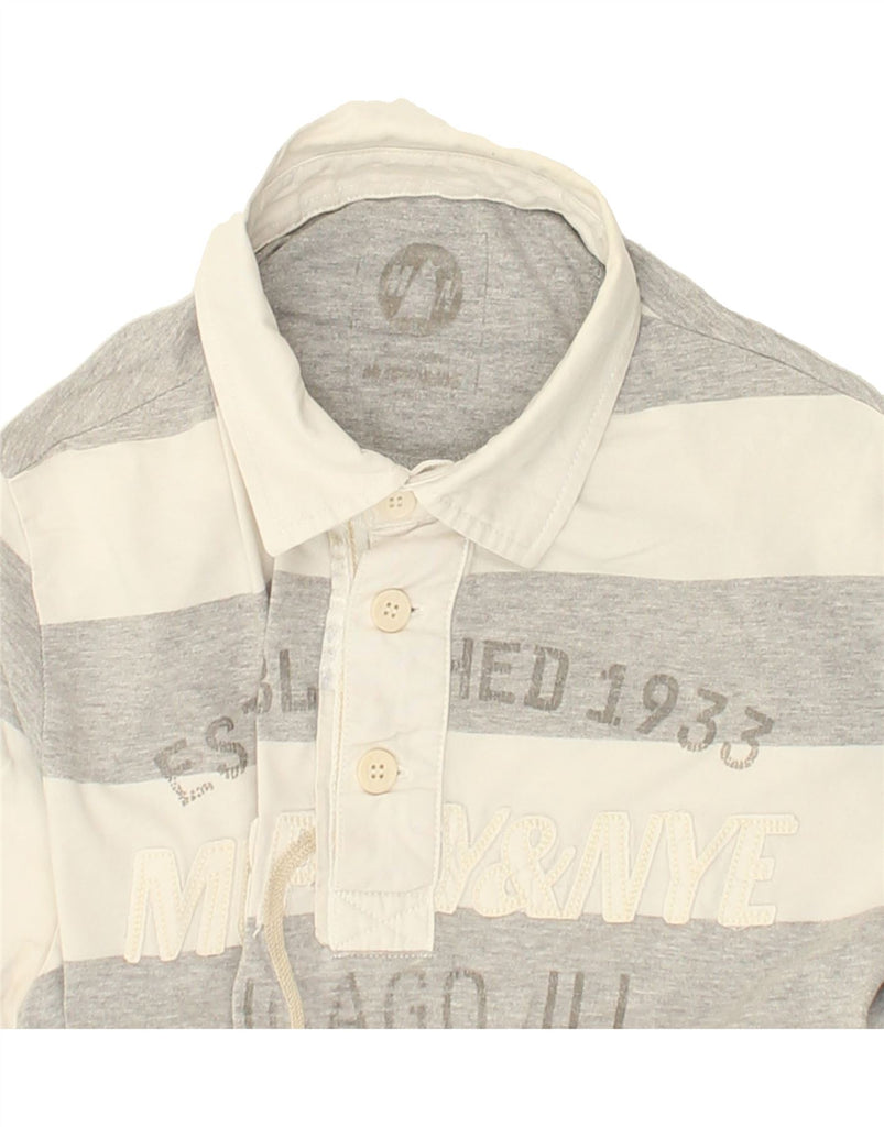 MURPHY & NYE Mens Graphic Polo Shirt Small Grey Striped Cotton | Vintage Murphy & Nye | Thrift | Second-Hand Murphy & Nye | Used Clothing | Messina Hembry 