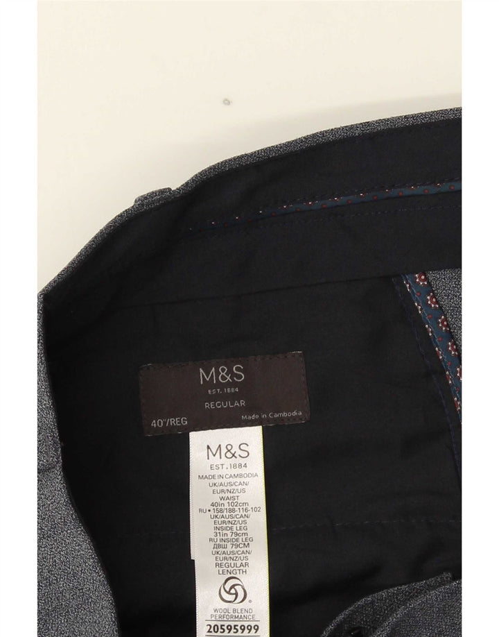 Marks & Spencer Mens Regular Suit Trousers W40 L31 Blue Polyester