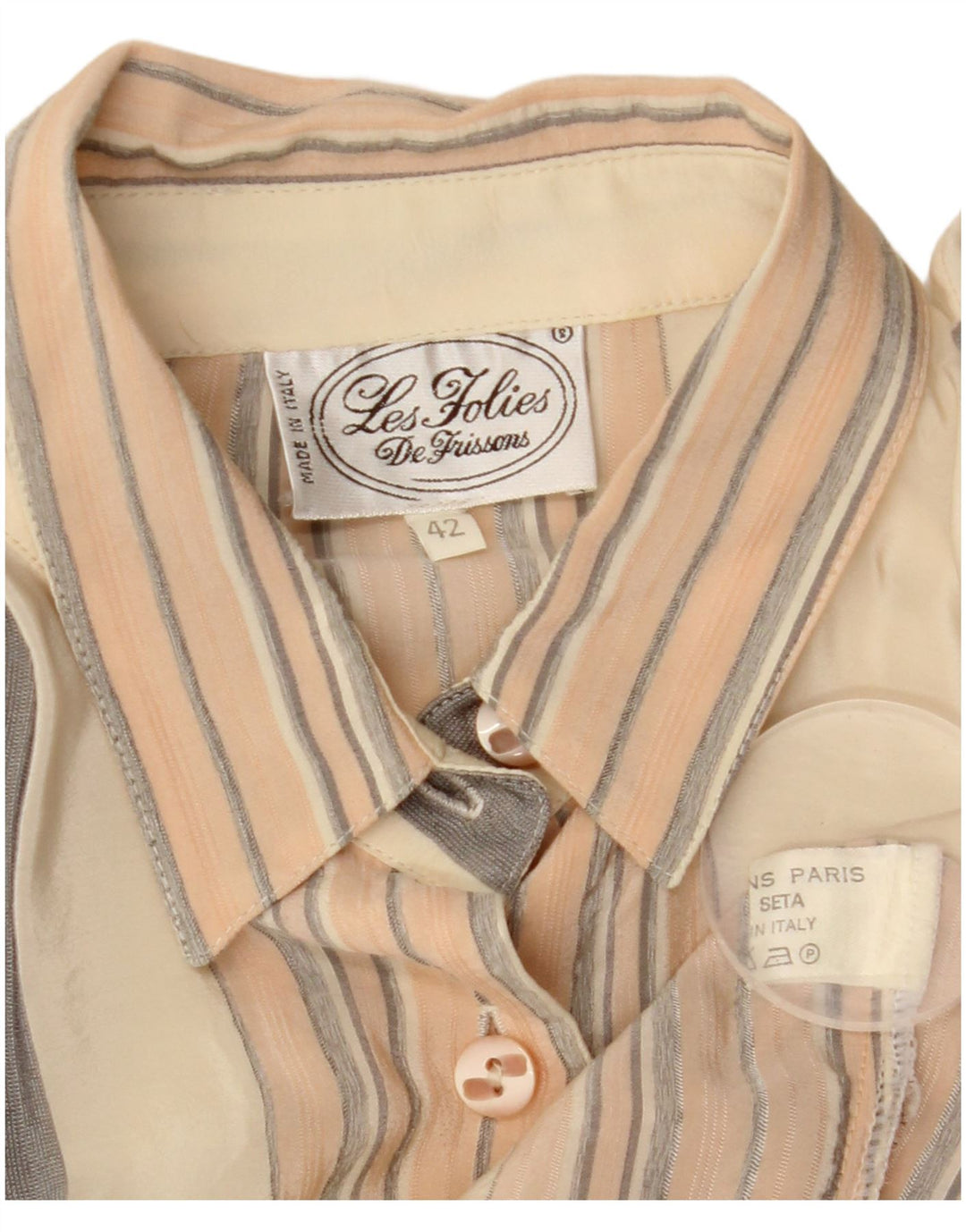 VINTAGE Womens Oversized Shirt Blouse IT 42 Medium Beige Striped Silk