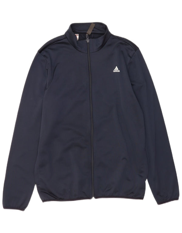 Adidas Boys Graphic Tracksuit Top Jacket 15-16 Years Navy Blue Polyester