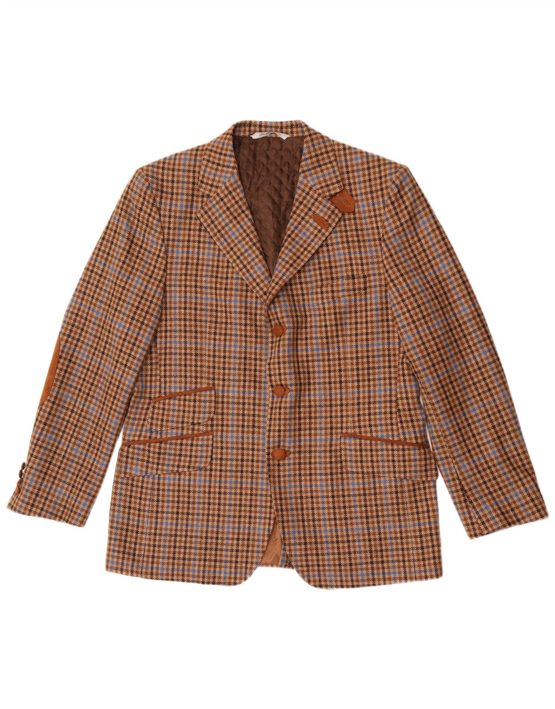 Bostonian Mens 3 Button Blazer Jacket IT 52 XL Brown Houndstooth Wool