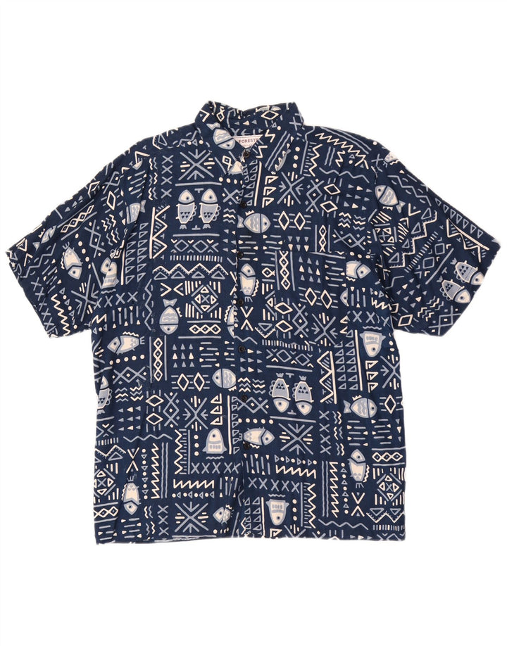 Forester Mens Short Sleeve Shirt Large Navy Blue Rayon